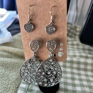 Elegant Sterling Silver Heart and Teardrop Earrings